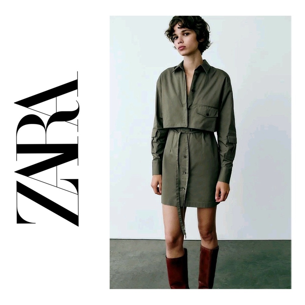 NWT ZARA Gabardine Shirt Dress - Picture 2 of 16
